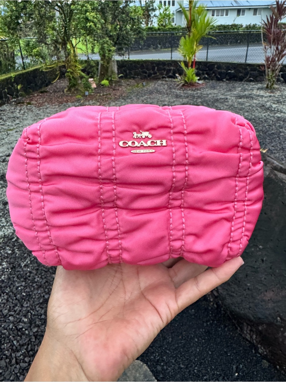 Coach C4094 2021 Hot Pink Ruched Nylon Leather Backpack + Pouch - Picture 10 of 14